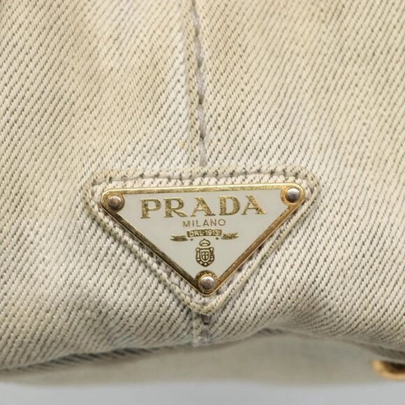 PRADA Canapa PM Hand Bag Canvas Gray Gold Auth bs23956 - Picture 10 of 16